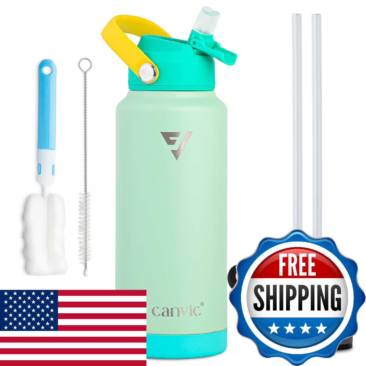 Canvic Dualsip 32Oz Vacuum Insulated Stainless Steel Water Bottle 2 Leakproof