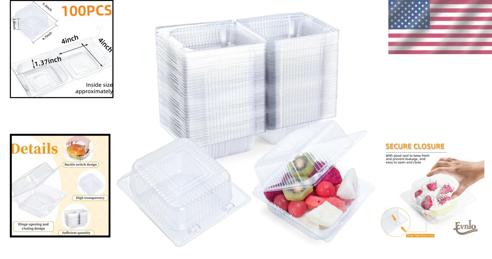 Clear Plastic Takeout Trays 100ct – Cake, Salad, Hamburger