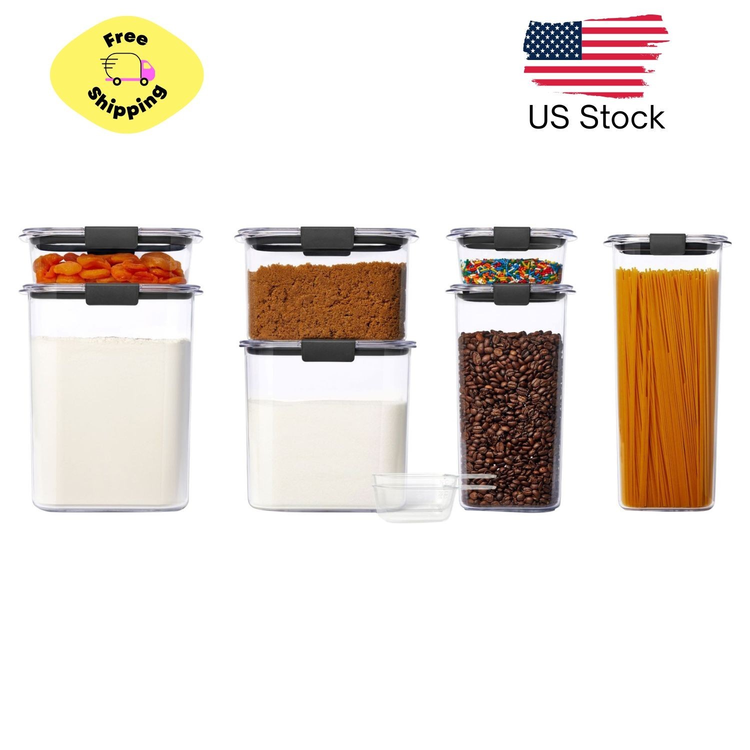 7 Piece Set, Clear and Airtight Food and Pantry Storage Containers