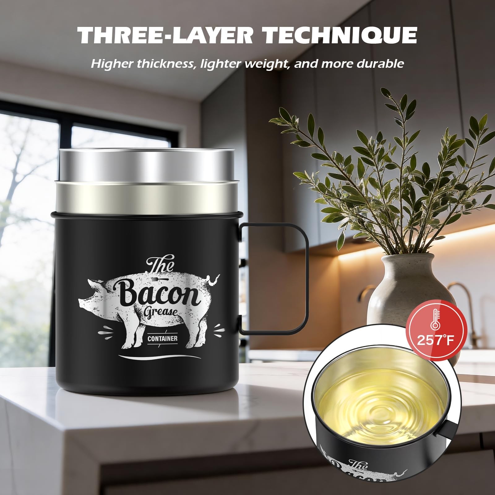 Mini Bacon Grease Saver With Strainer – 20 OZ Stainless Steel Oil Container, …