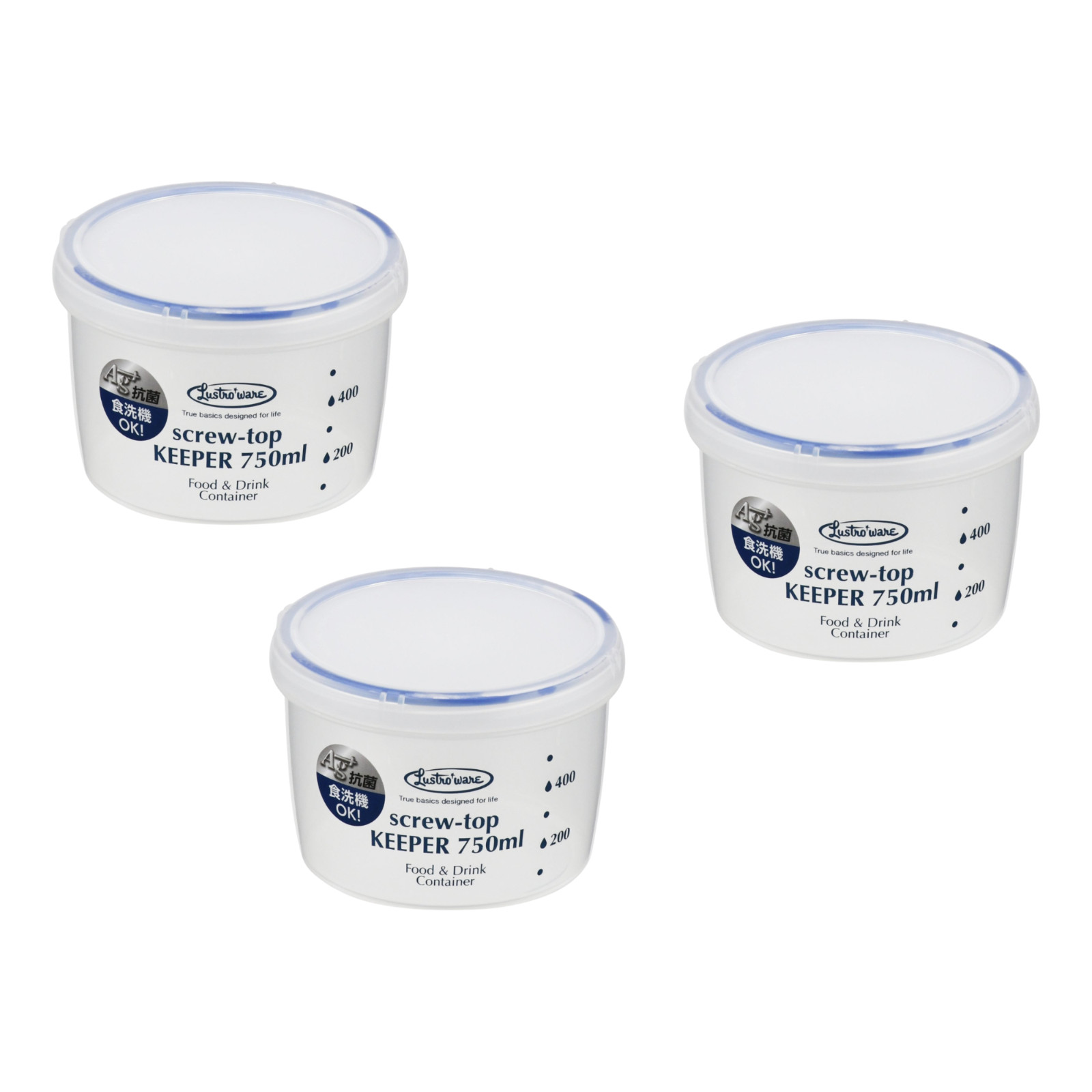 Set of 3, Lustroware Airtight Food Storage Container Set with Screw Top Lid