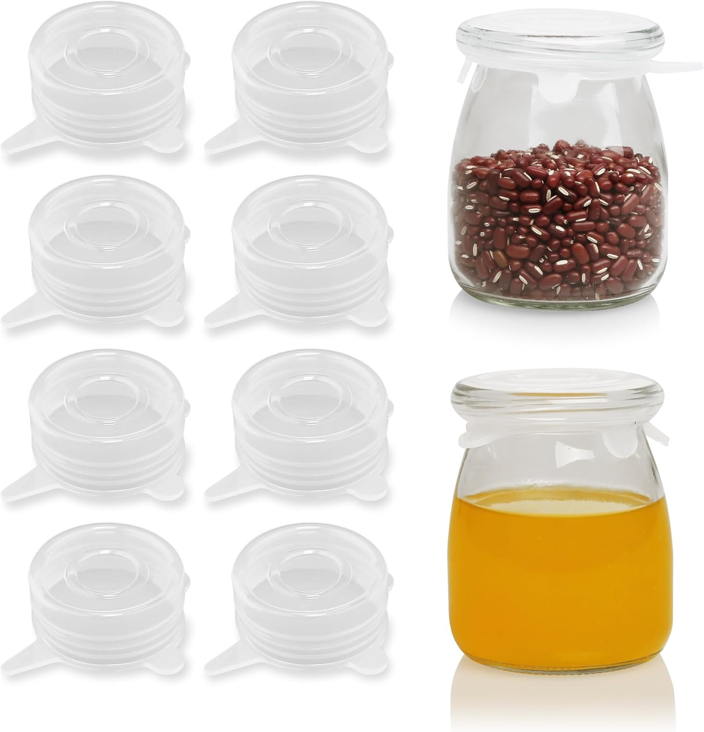 8 Pack 2 Inch Silicone Stretch Lids for Fresh Food Storage Yogurt Jars