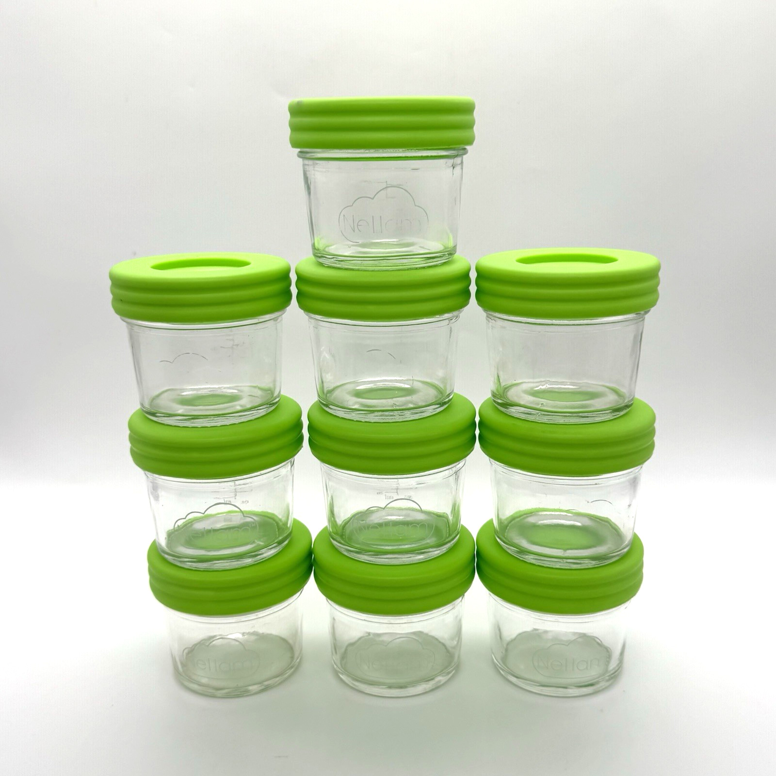 Nellam Baby Food Storage 4 oz Jar Containers with Green lid Set of 10