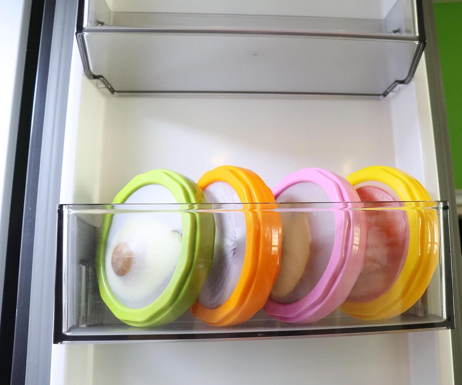 Onion storage and Avocado Saver,Set of 4 Double-Sided Silicone Fruit Keeper C…