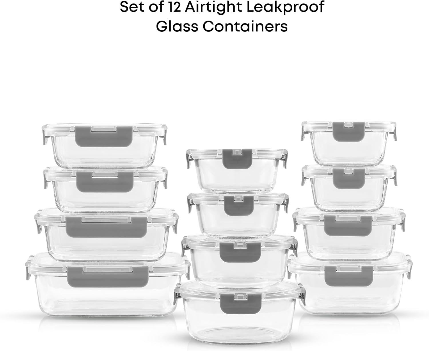 24Pc Borosilicate Glass Storage Containers with Lids | 12 Airtight/Freezer Safe