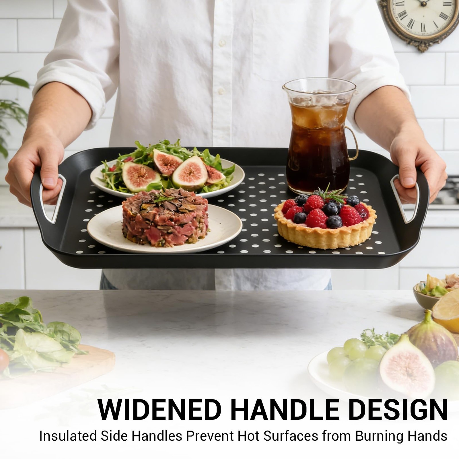 Large Non-Slip Tray with Handle, Black PP+TPR Lap Tray, 15.5×11.5 Inch, Dual …