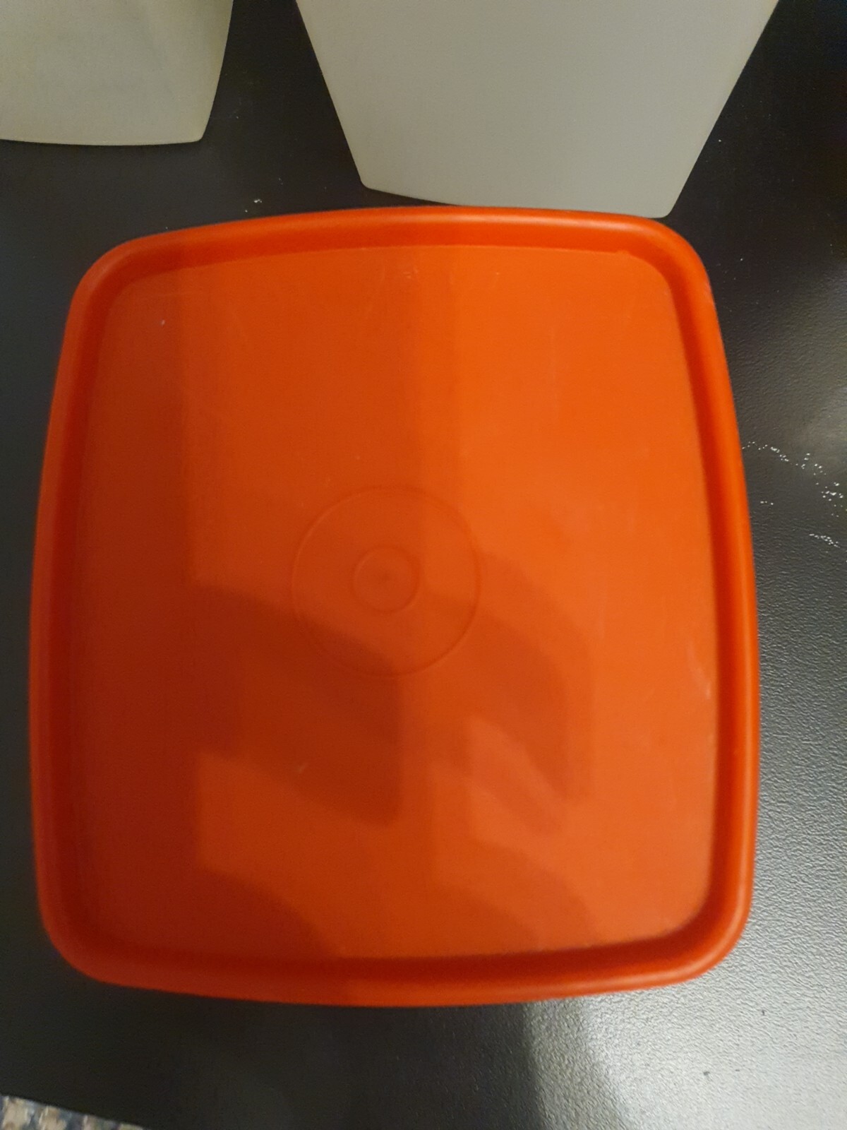 Tupperware Set 4 Storage Canisters Blue Red Lids Good Used Condition Clear