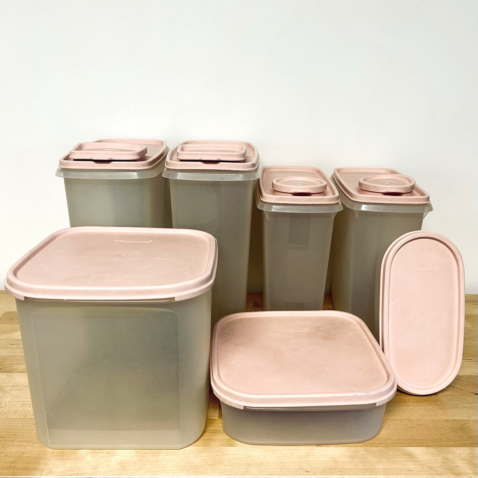 Vtg Pink Tupperware Lot 7pc Modular Mates Lids Pantry Containers Store Organize