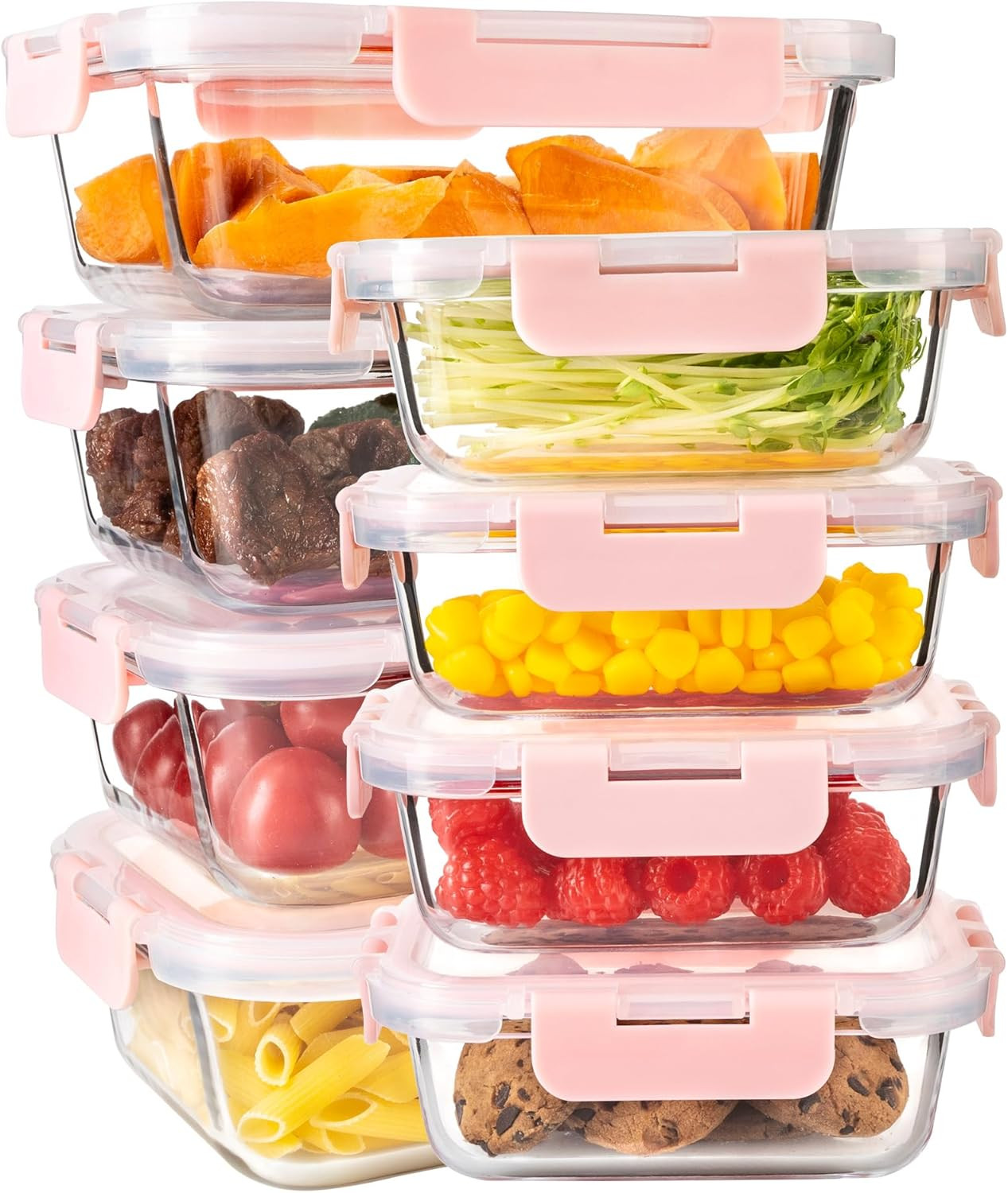 16-Piece High Borosilicate Glass Meal Prep Containers with Airtight Lids