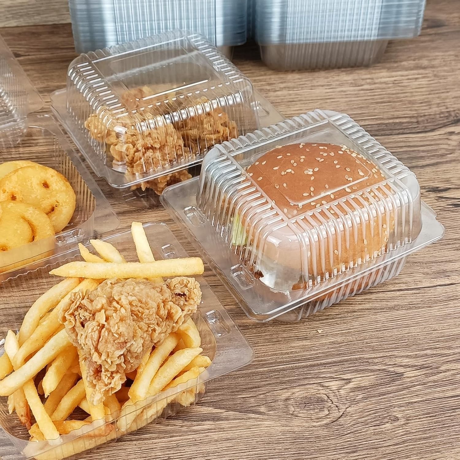 Contenedores Para Llevar Con Bisagras De Plastico Transparente De 5 X 5 Pulgadas