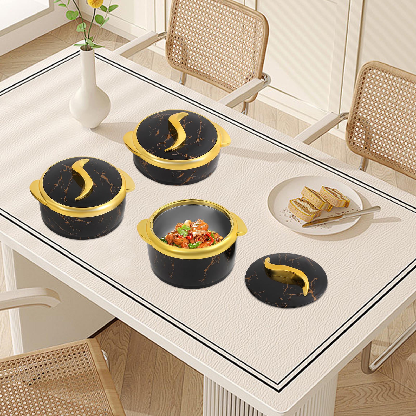 3PCS Insulated Containers Round Thermal Dish Set Hot&Cold Food w/ Lids