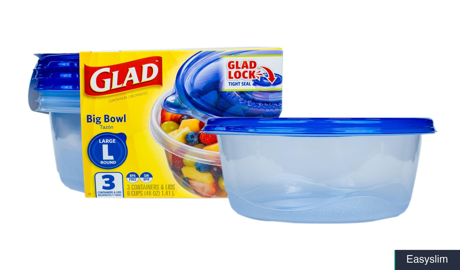 Round Food Storage Containers 48 oz Blue 3-Count BPA Free Snap Lids