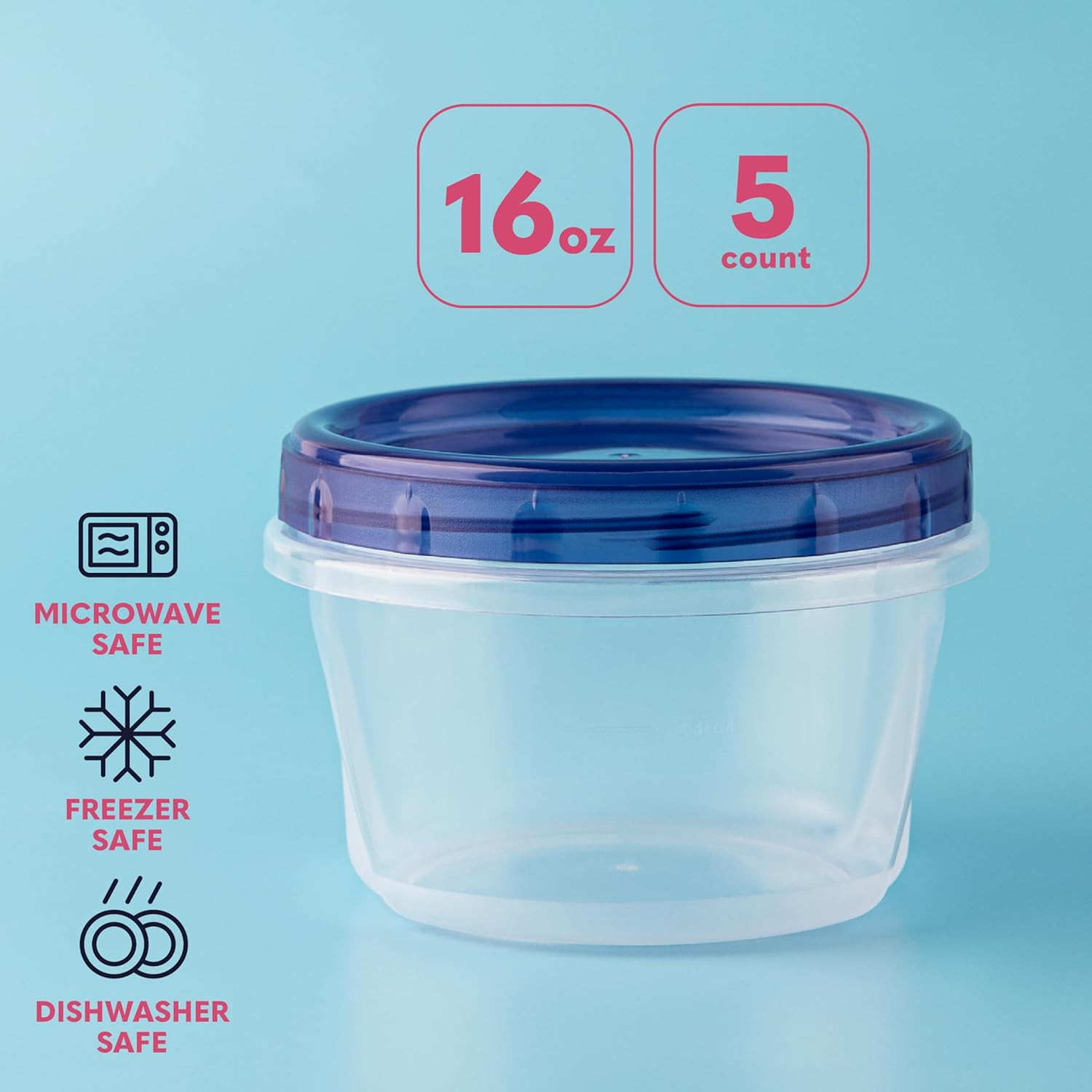 Plastic Food Deli Containers With Twist Top Lids – (16 Oz) [5 Pack] Food Storage