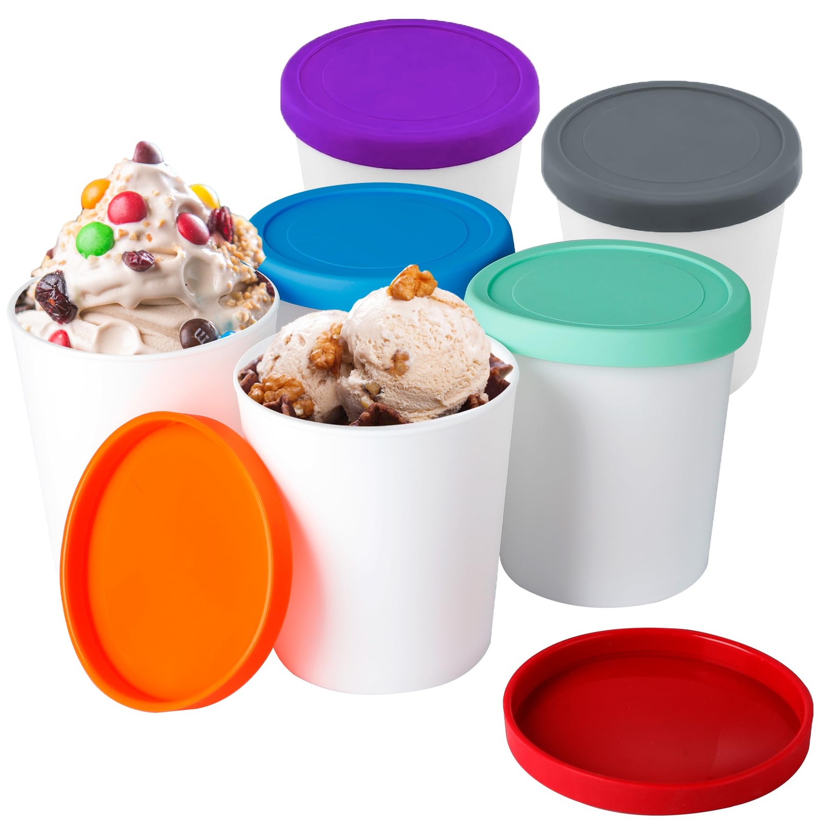 Mini Ice Cream Containers for Homemade Set (6 Pack – 8Oz), Reusable Ice Cream…