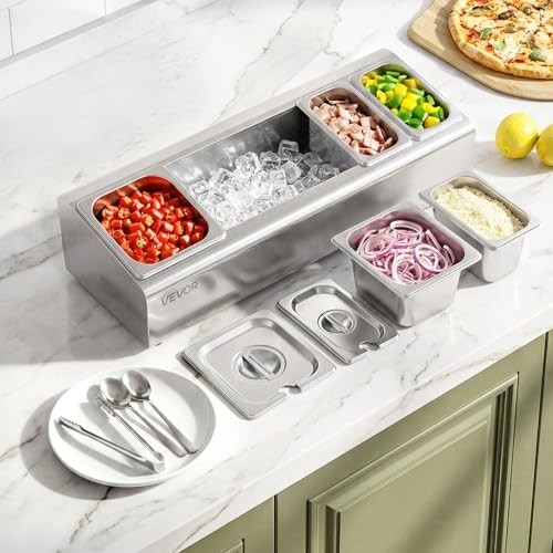VEVOR Stainless Steel Salad Server Tray Buffet Condiment Dispenser