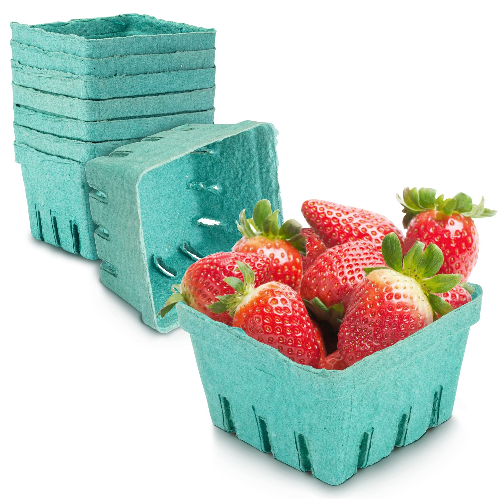 FMP Brands 44 Pack Pint Green Molded Pulp Fiber Berry Basket Produce Vented C…