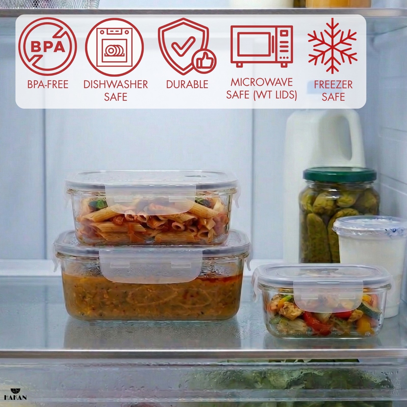 Hakan Airtight Food Storage Containers 3-Pack Locking Lids Stackable Leakproof