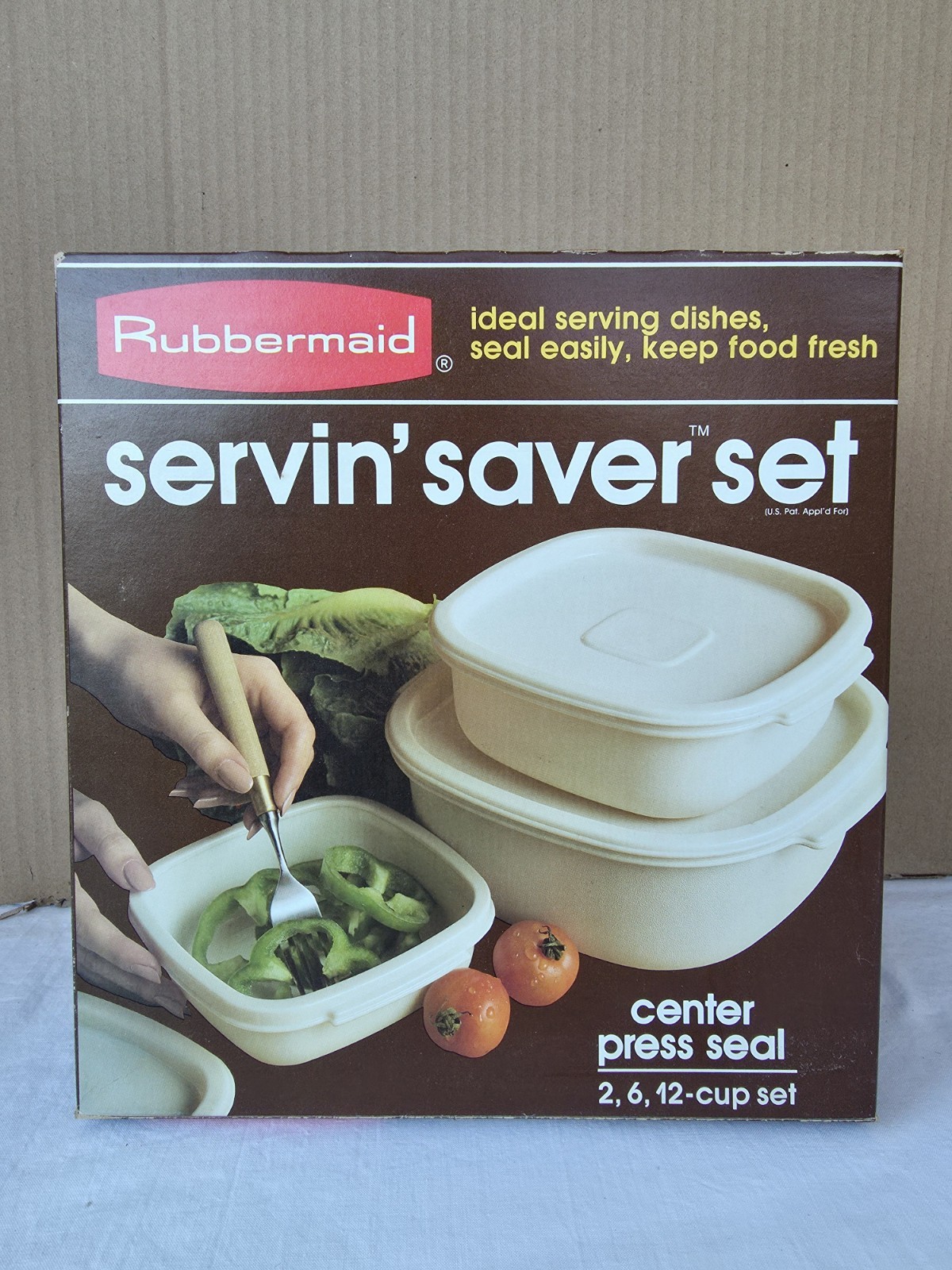 NOS Vintage RUBBERMAID Servin Saver Set Center Press Seal Set 3 NEW In Box 1982