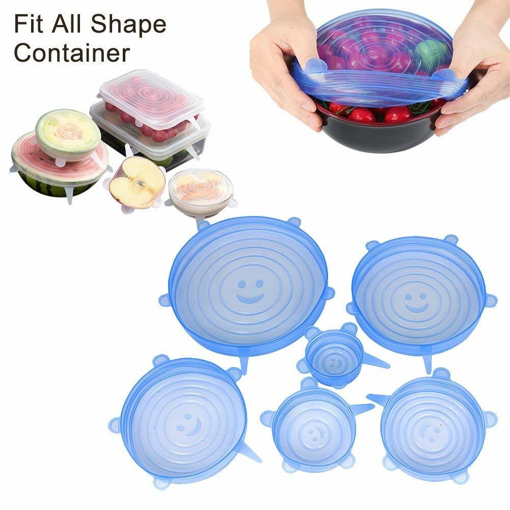 6pcs Reusable & Adjustable Universal Silicone Food Covers, Stretch Bowl Wrap Lid
