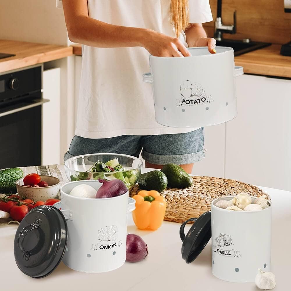 Potato Onion Garlic Storage Bin with Lid Set of 3 Kitchen Pantry Organizer an…