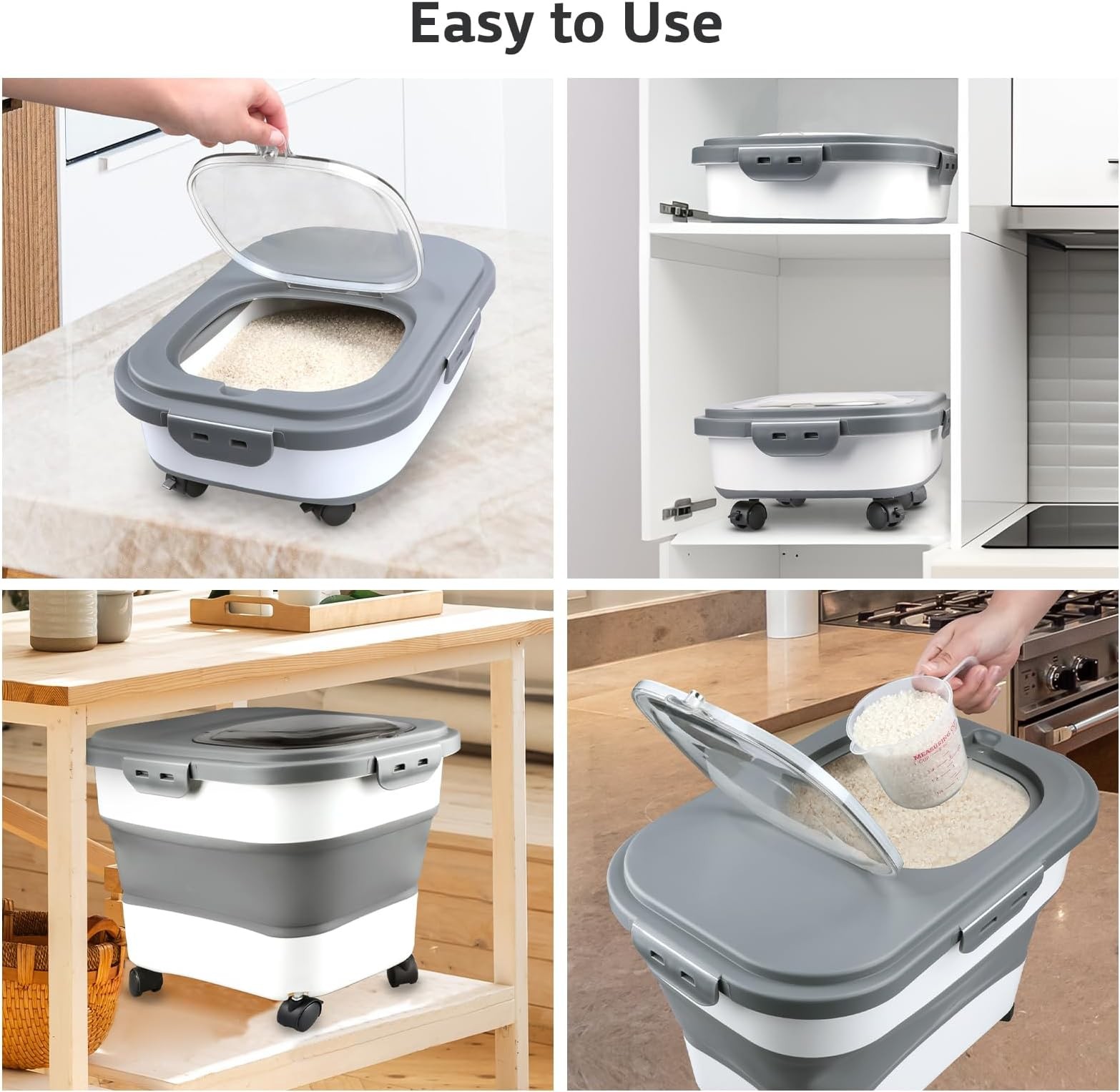 Komzon Rice Storage Containers, Collapsible 20 to 30Lbs Food Storage Bin Disp…