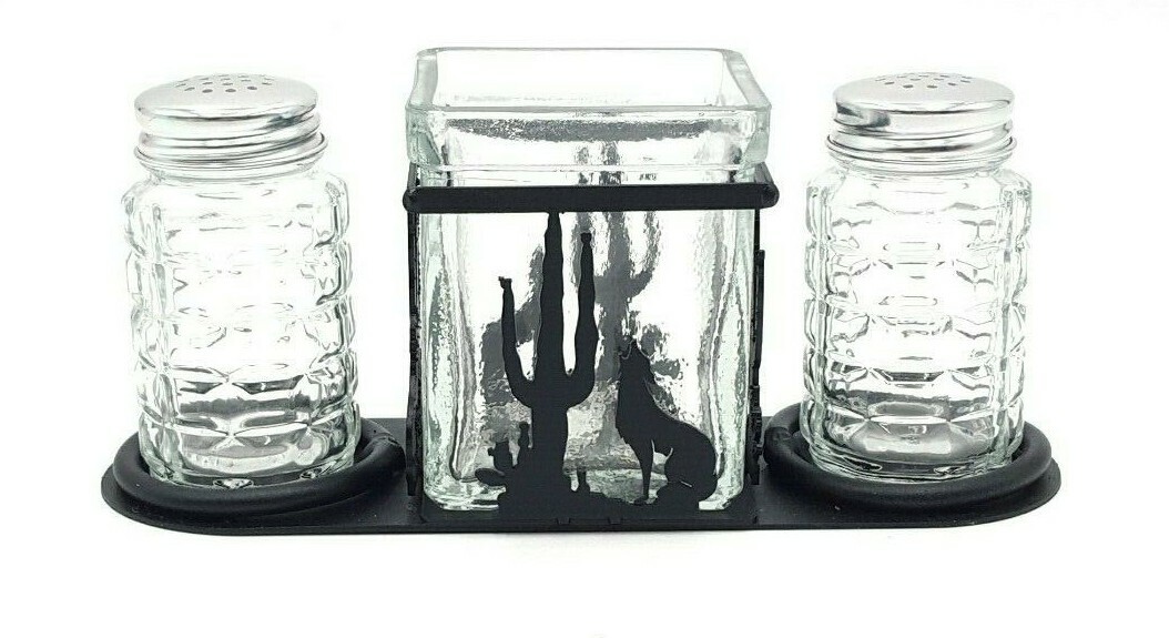 Rustic Home Salt And Pepper Shakers Candle Holder Coyote With Cactus Western