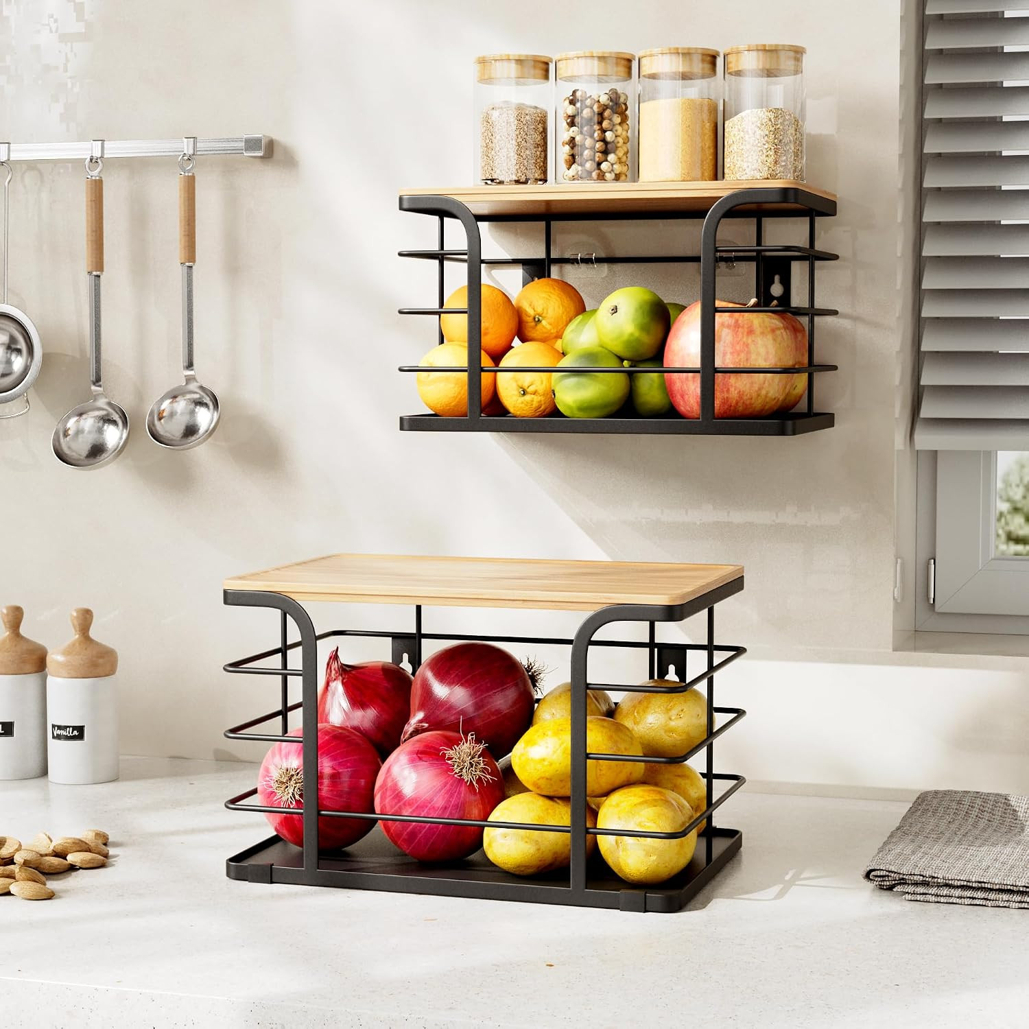 2Pcs Organizador de Cocina Canasta de Almacenamiento Papas Cebollas Verduras