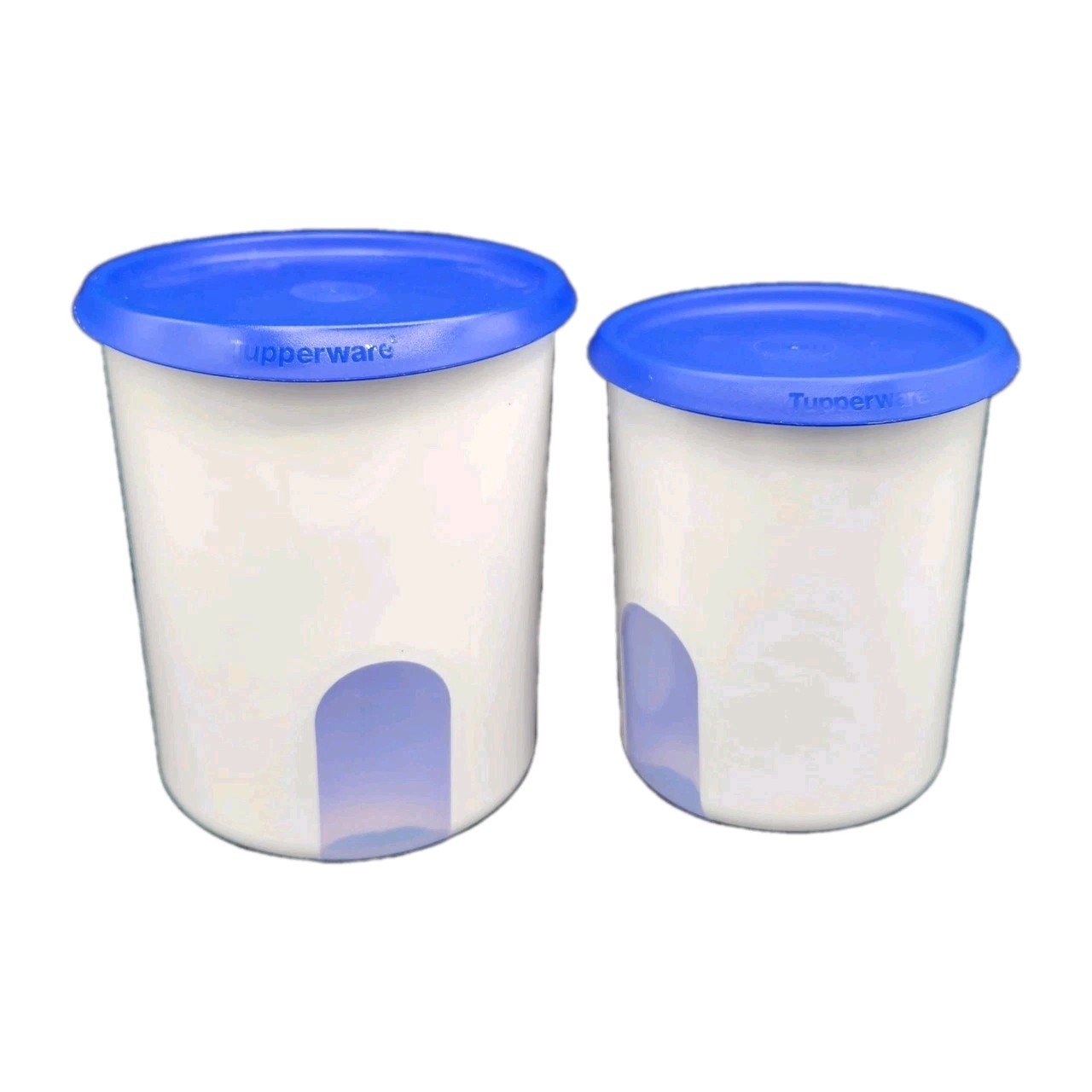 Tupperware See Through Window One Touch Canisters Blue Lid 24200 B And 24228 A