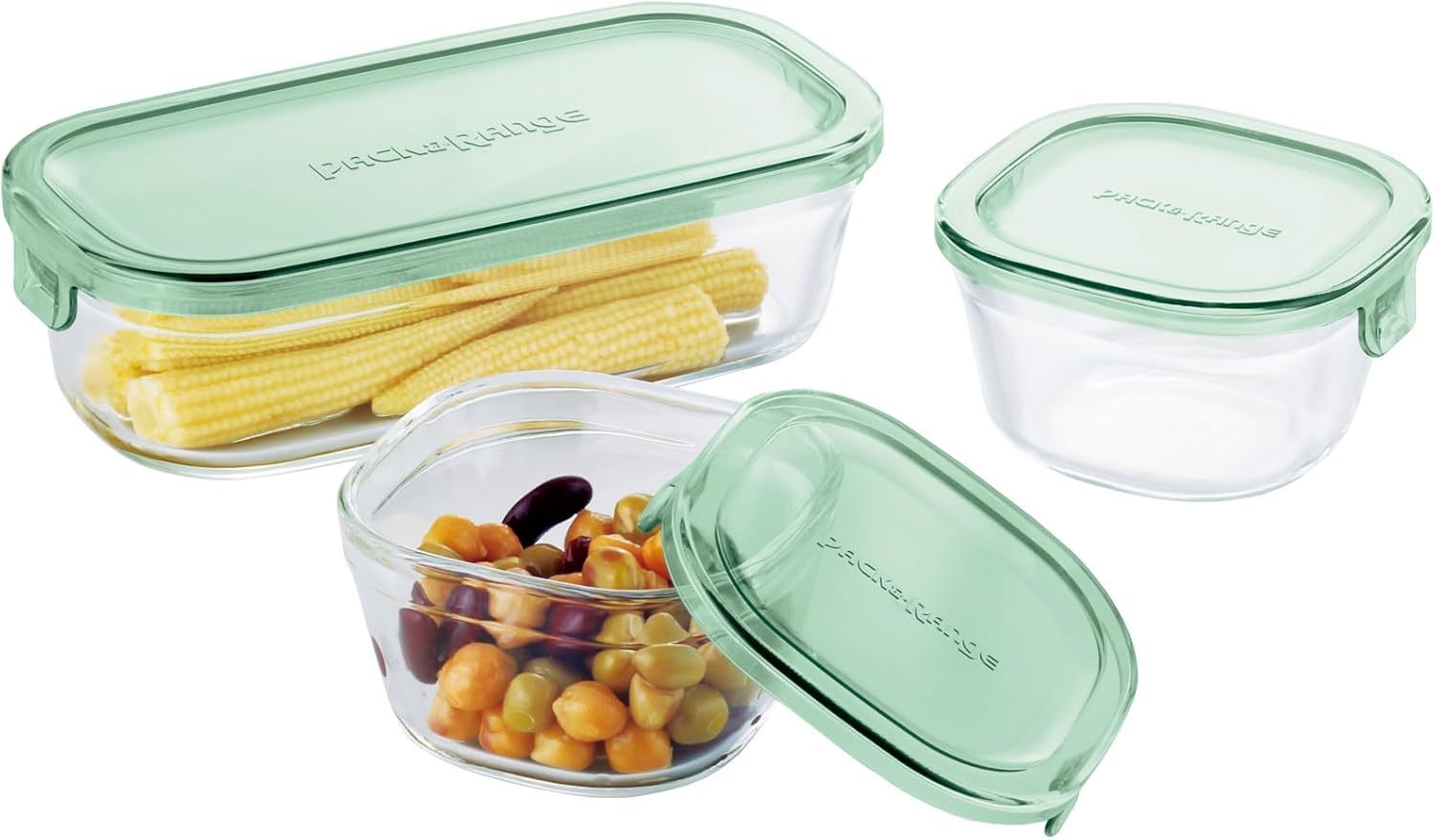 iwaki PS-PRN-3G2 Heat Resistant Glass Storage Container Green Set of 3