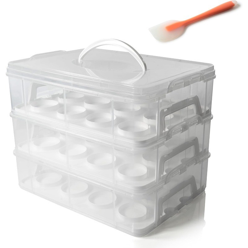 3-tier Cupcake Carrier with Lid and Handle – Clear Plastic