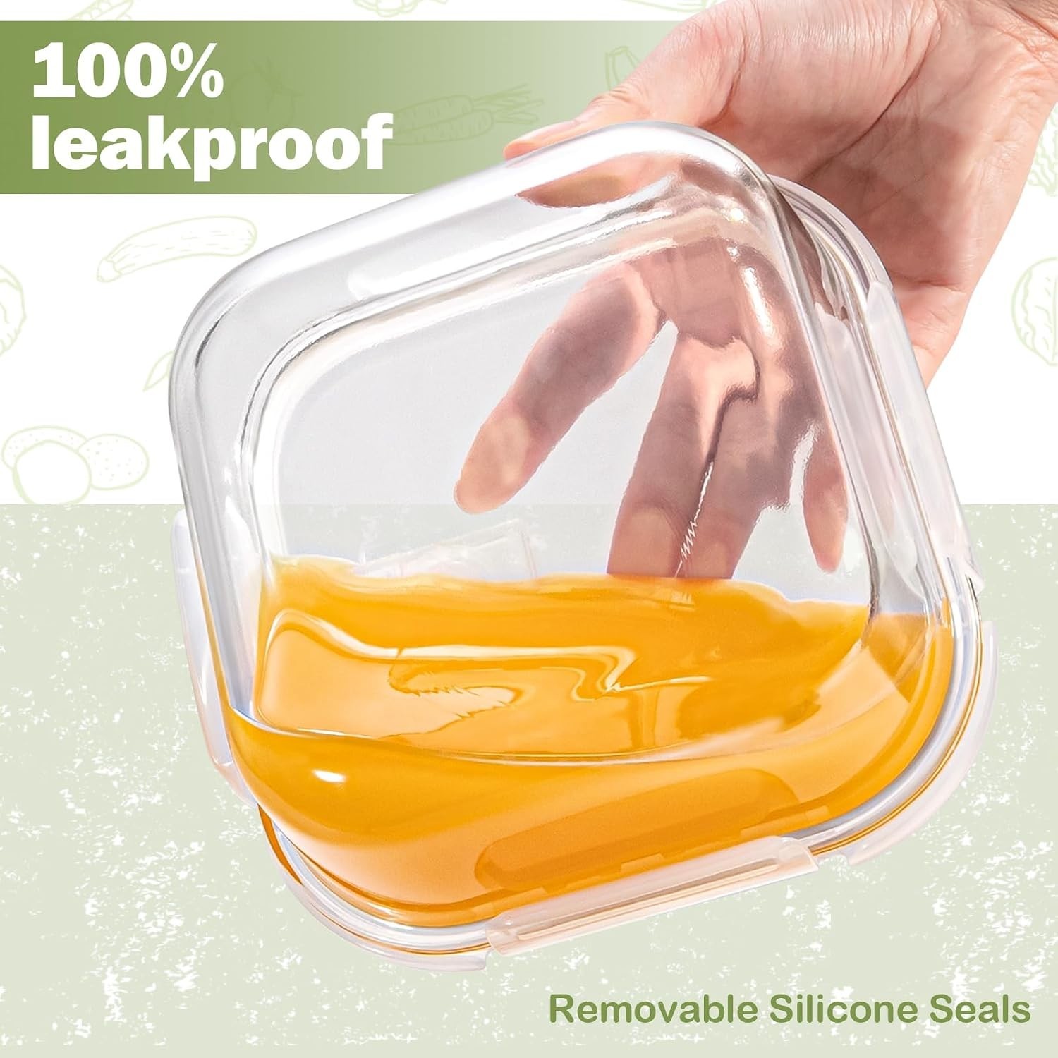 Square Glass Containers with Lids 3 Cup/24 oz, 4 Pack