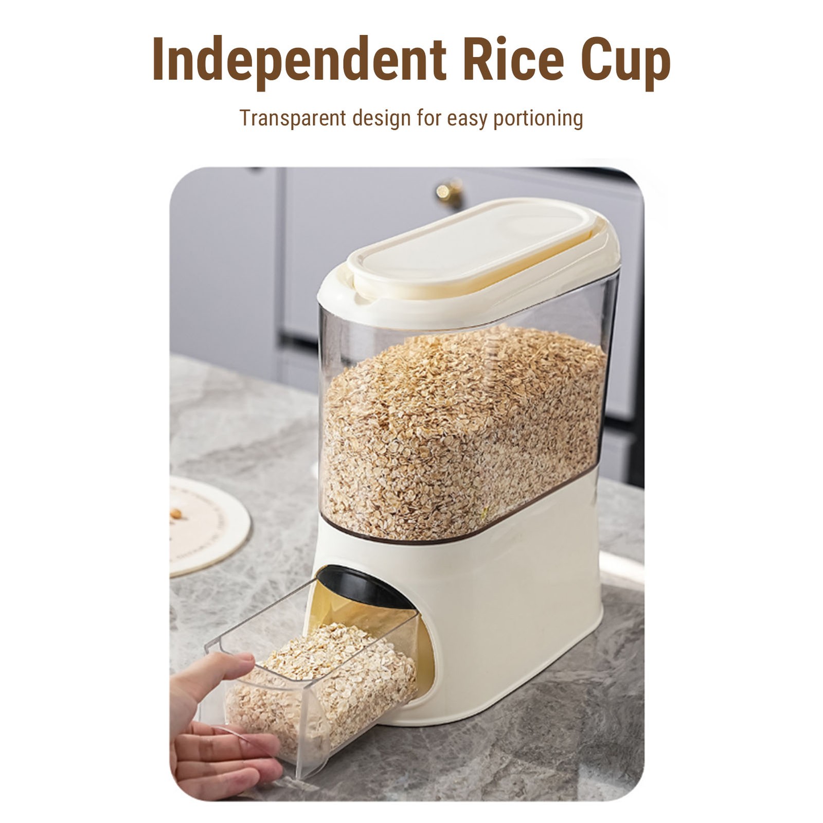 25 lbs Rice Dispenser Grain Container Storage with Measuring Cup Household Use