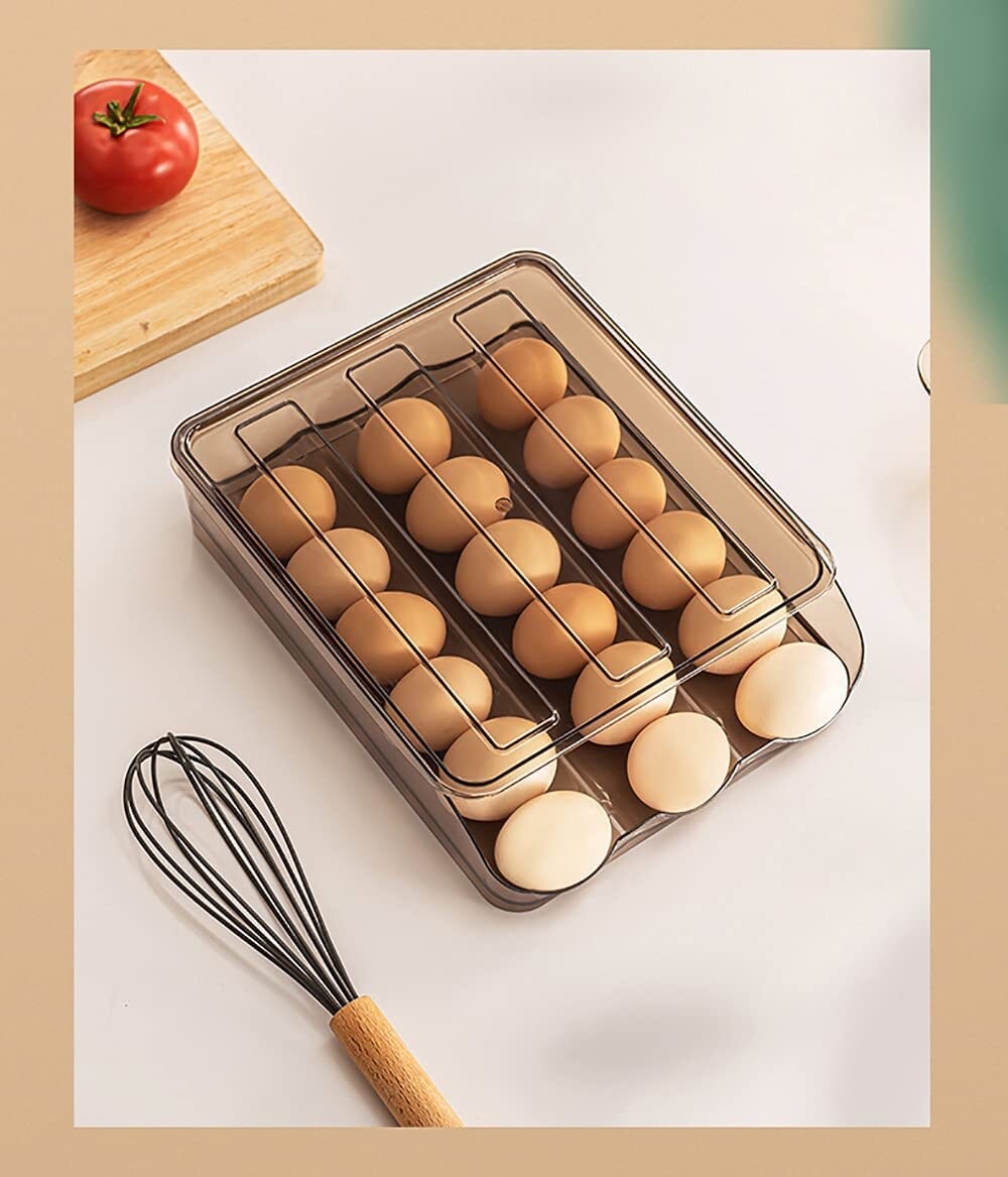 Auto Rolling Egg Holder Storage Box for Refrigerator Egg Tray Fridge Organizer