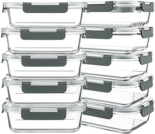 KOMUEE 10 Packs 30 oz Glass Meal Prep Containers,Glass Food Storage Containers w