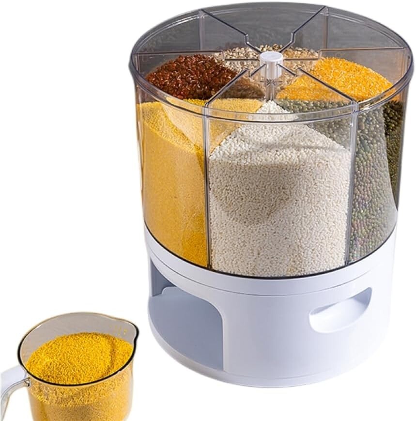 NOGUERA Dry Food 360 Storage Dispenser Container Cereal Rice Grain 6 compartment