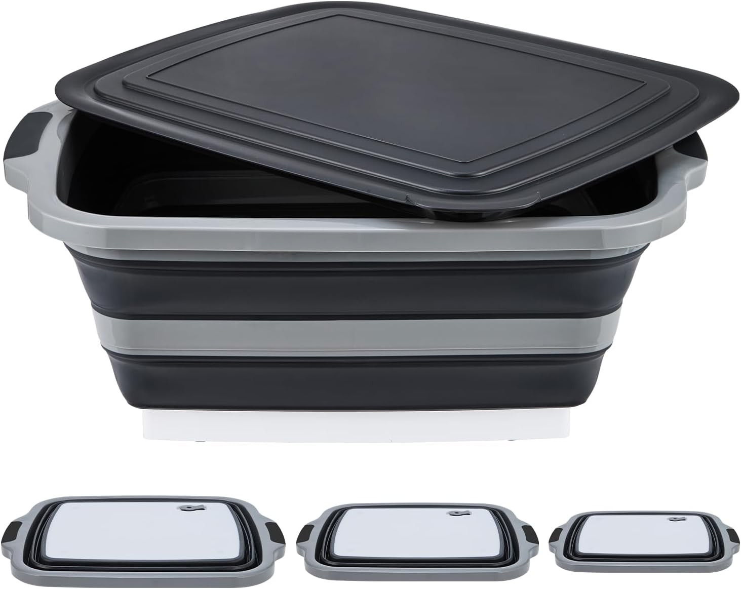 3-Piece Collapsible BBQ Prep Tubs with Lids and Built-In Cutting Board – for Mea