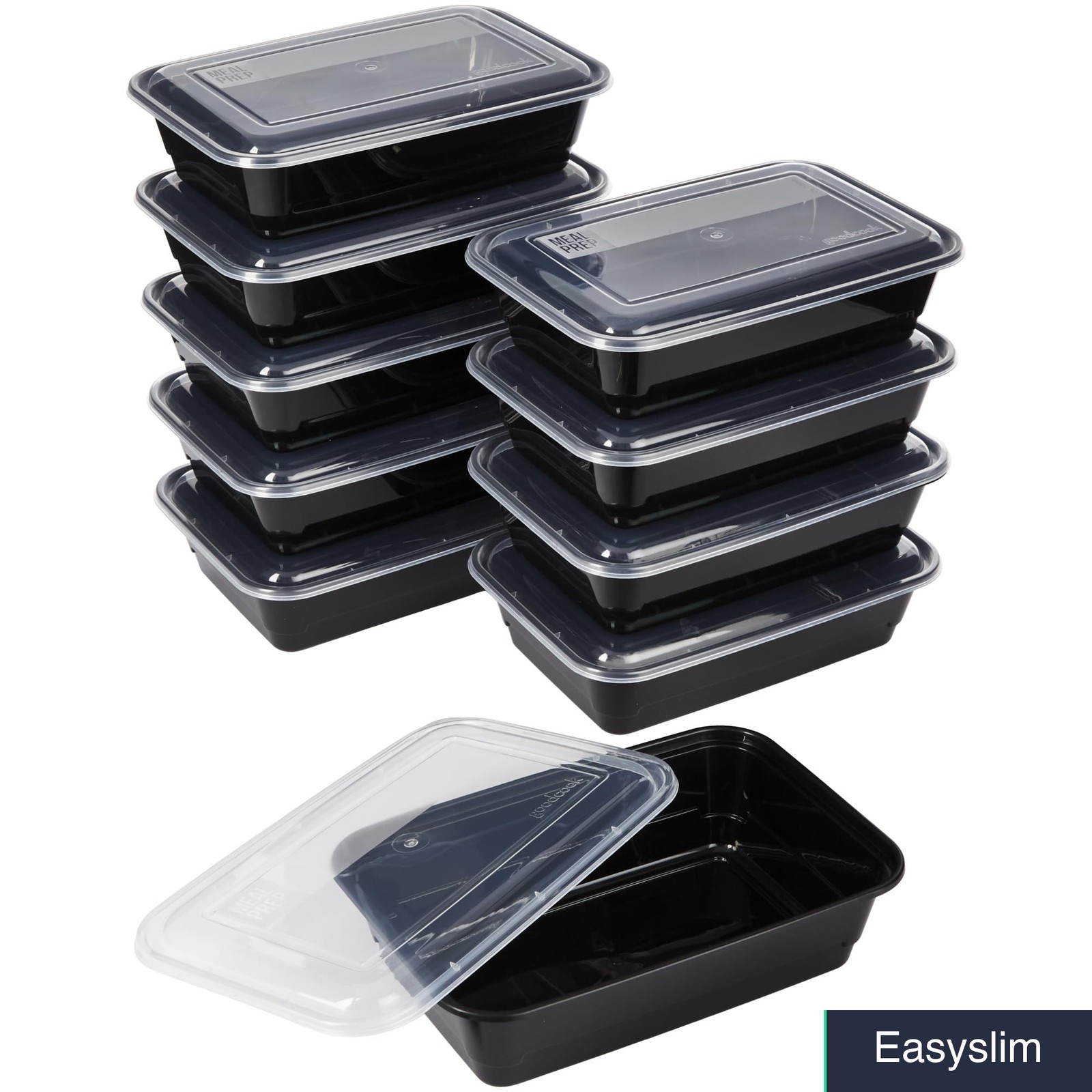 Meal Prep Containers 10-Pack Black Single Compartment BPA-Free Stackable