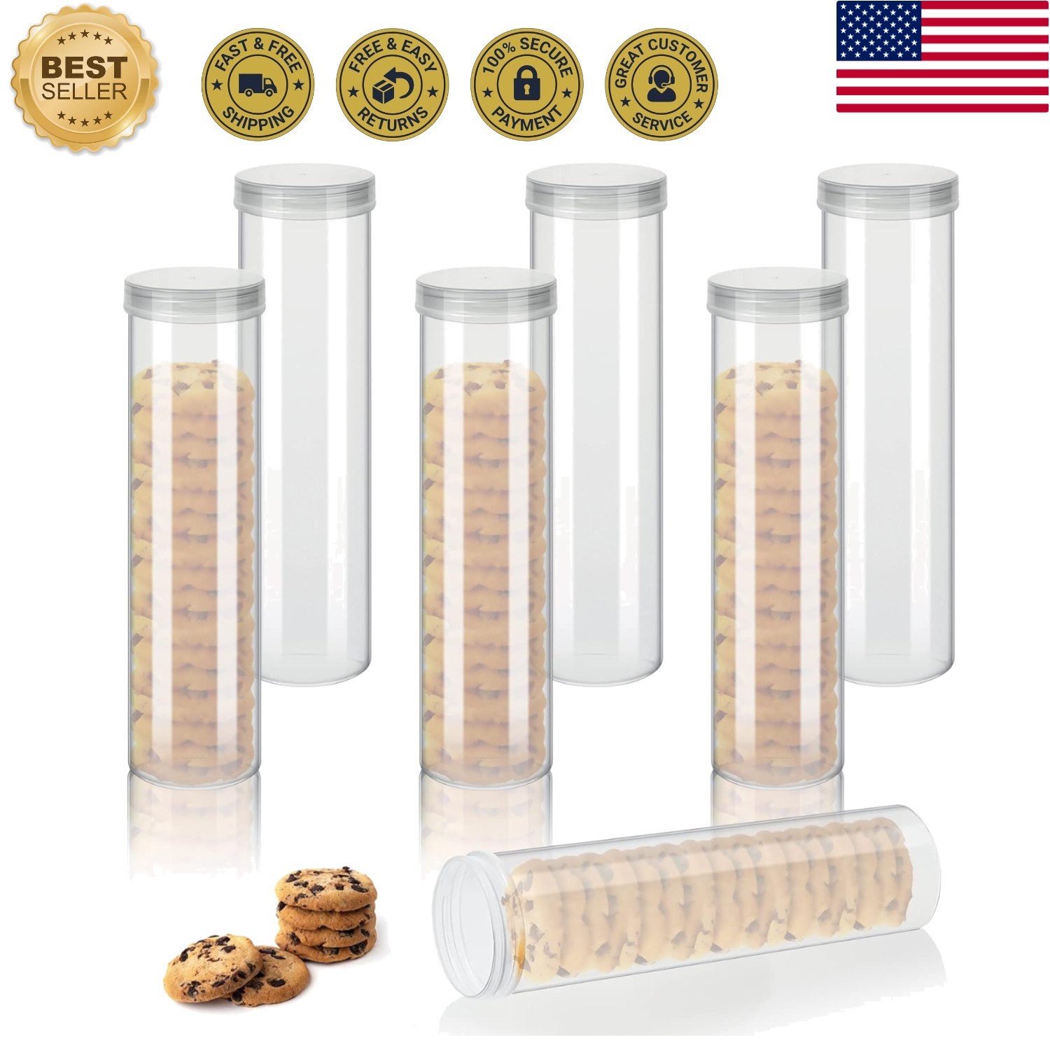 6 Pieces Cylinder Cracker Containers Saltine Sleeve Storage Container Plastic…