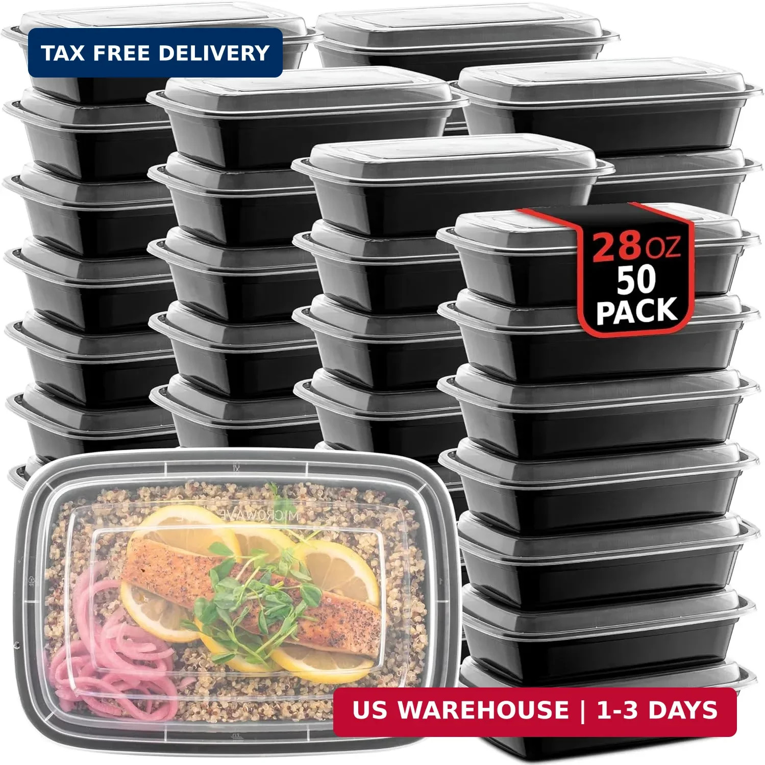 50-Pack Reusable Meal Prep Containers Microwave Safe Food Storage Containers wit
