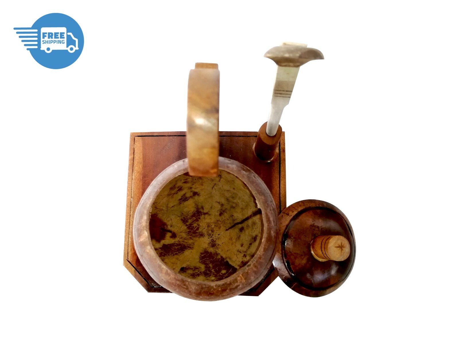 Coconut Shell SALT CONTAINER & Coconut Shell Spoon Organic Handmade Natural