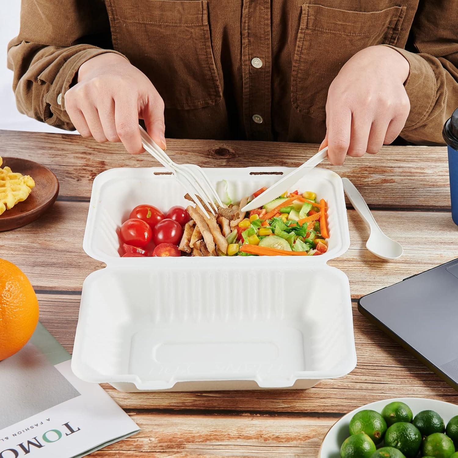Clamshell Take Out Food Containers, 9 * 6 Inch 75-Pack Disposable to Go Containe
