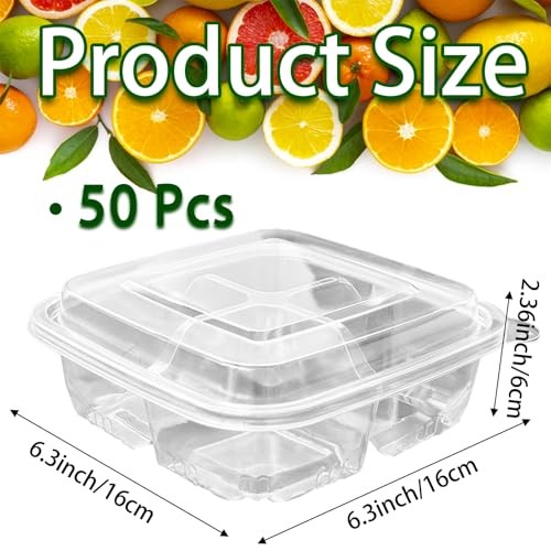 50 Pcs Bento Snack Food 4 compartments Food Containers 50 Pack Clear