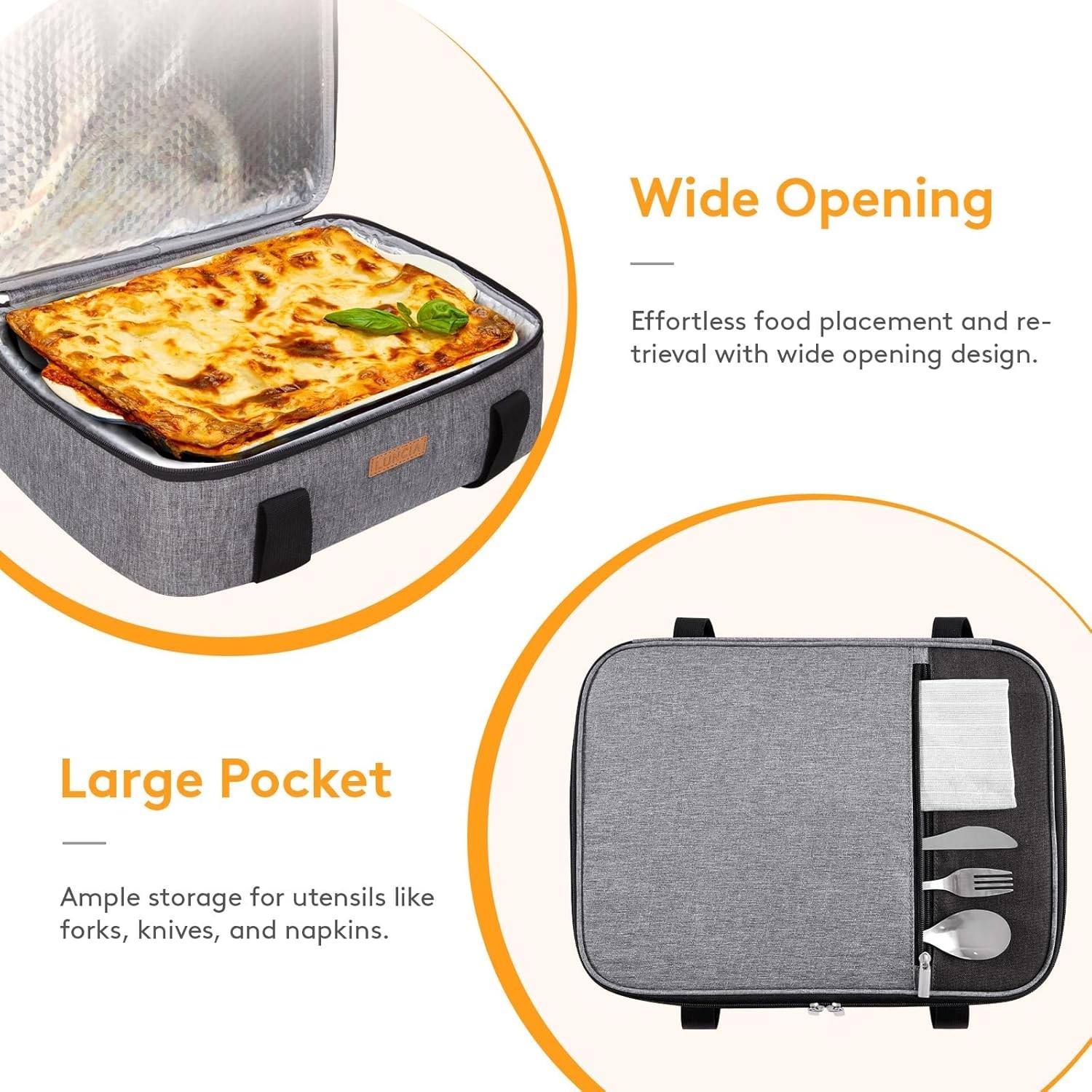 Gray Insulated Casserole Carrier with Pocket – Ideal for Cookouts & Gatherings