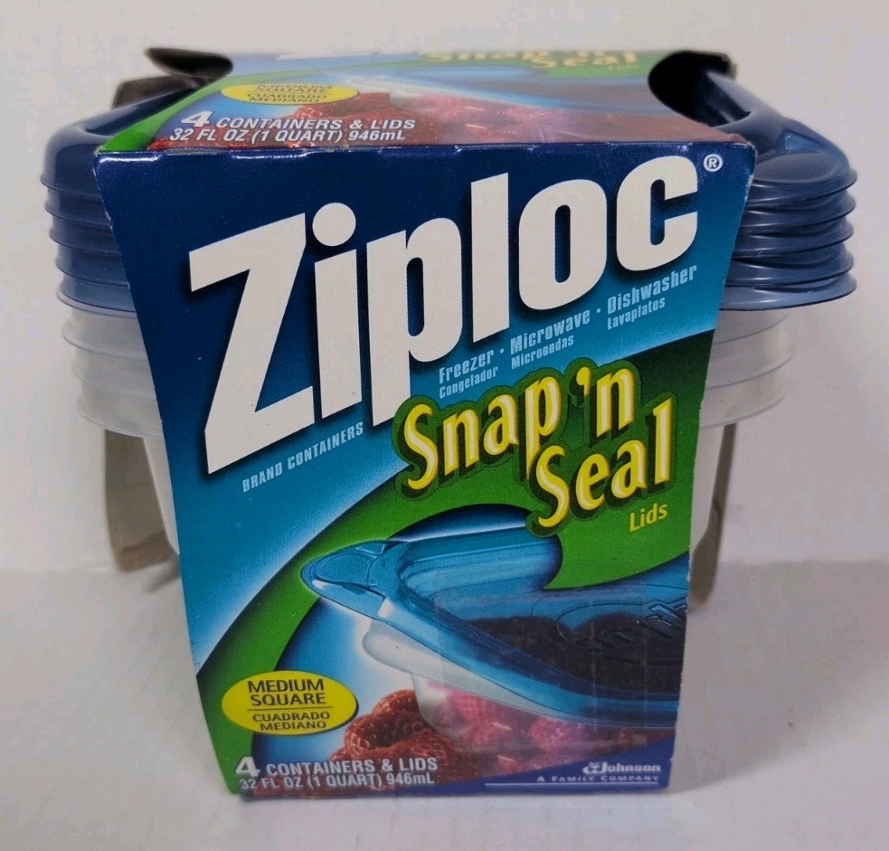 Vtg 2004 Ziploc Snap n Seal Medium Square Food Storage Containers 4 Ct 32oz New