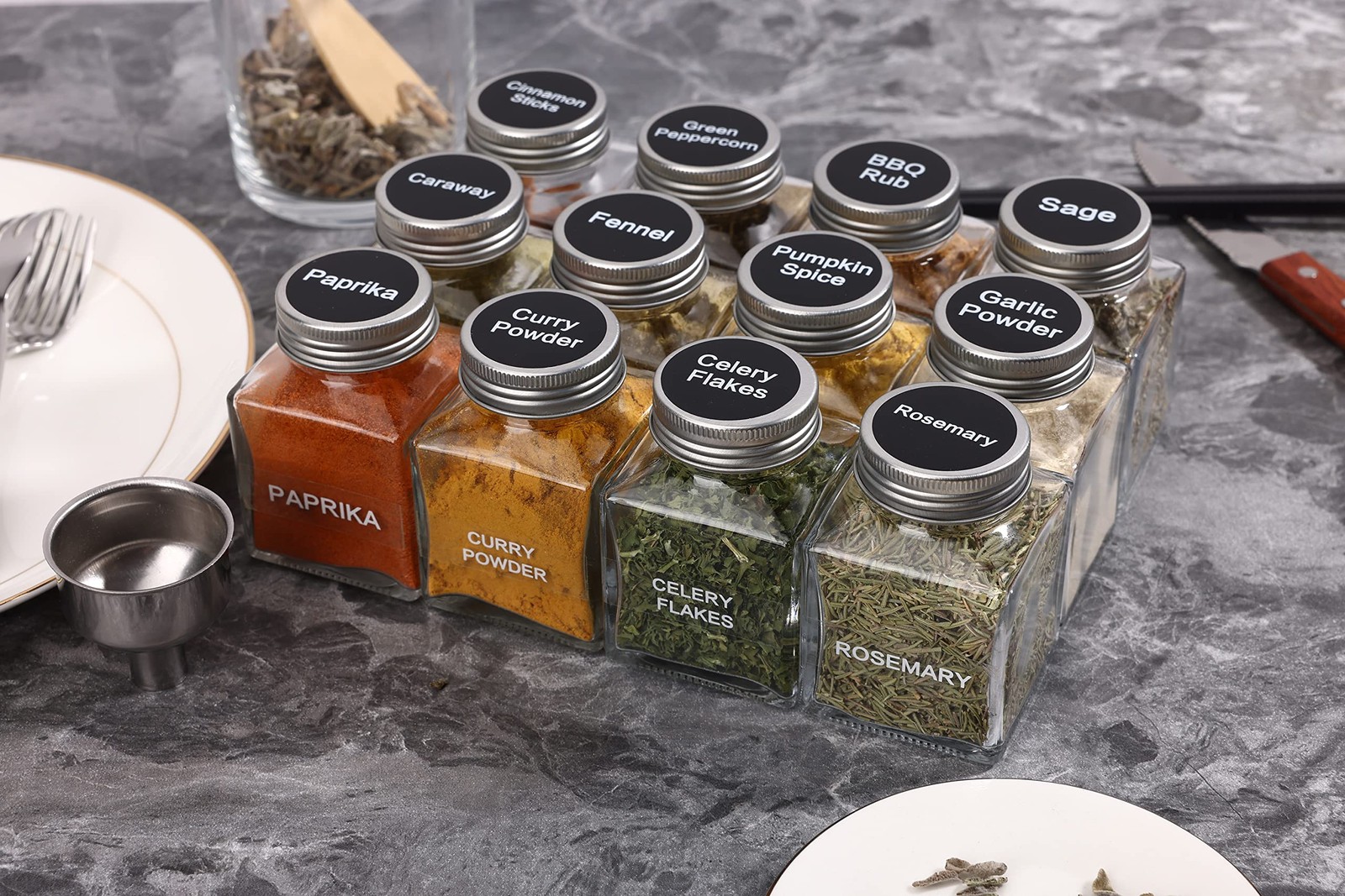 Unique Design Spice Jars with 372 Labels, 29-Pack 4.5 oz Personalized Cubic C…