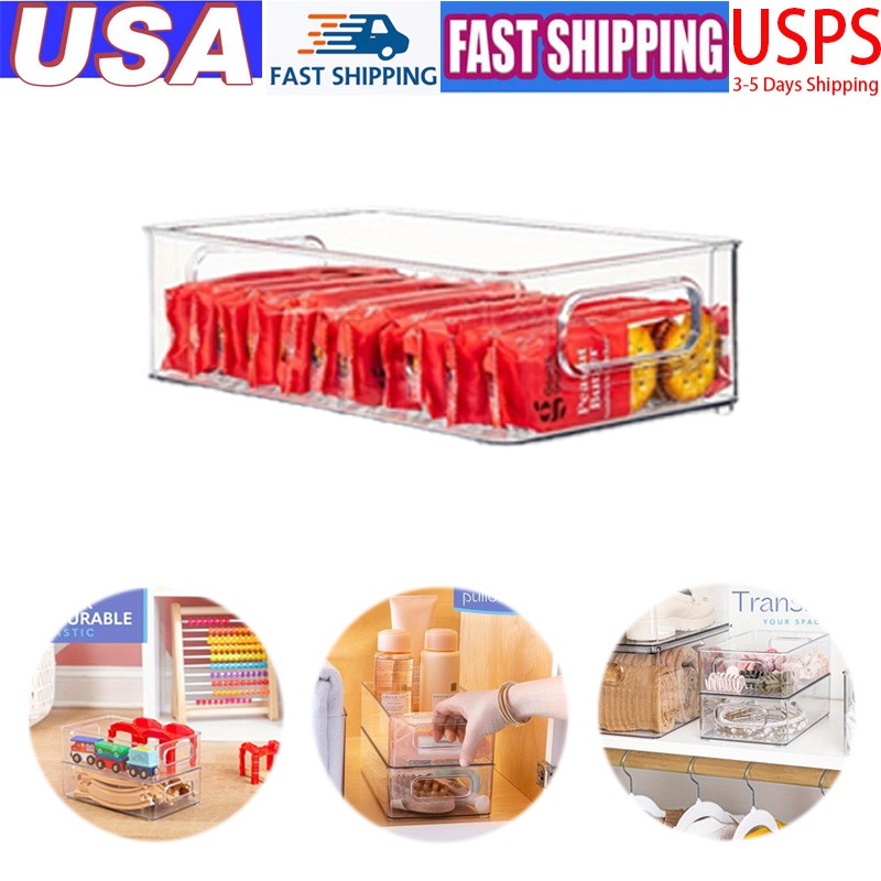 Pantry Food Kitchen Fridge Clear Plastic Organizer Storage Bin Containers