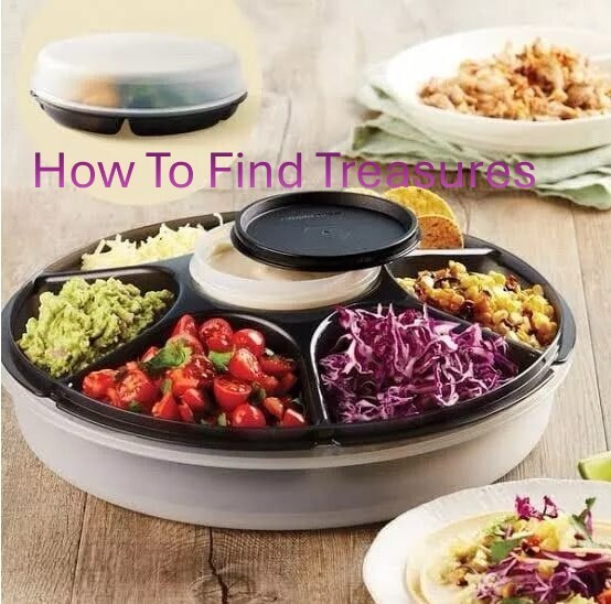 ) BRAND NEW TUPPERWARE SERVING CENTRE DIVIDED DISH WITH LID AND DIP HOLDER