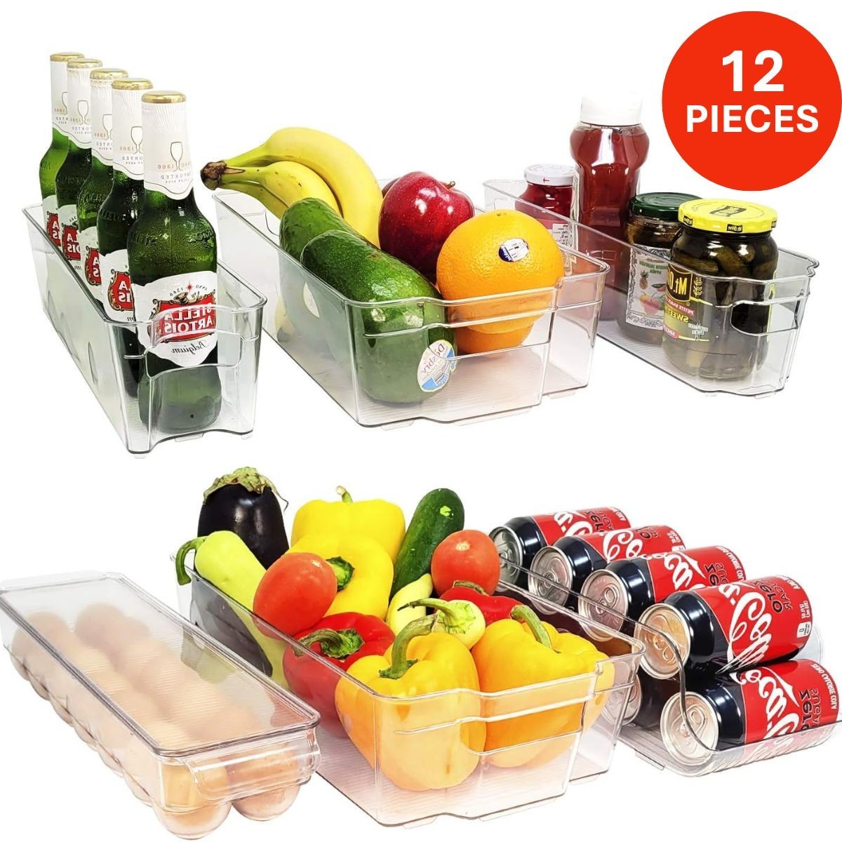 12-Pieces Organizer Bins for Refrigerator BPA-Free