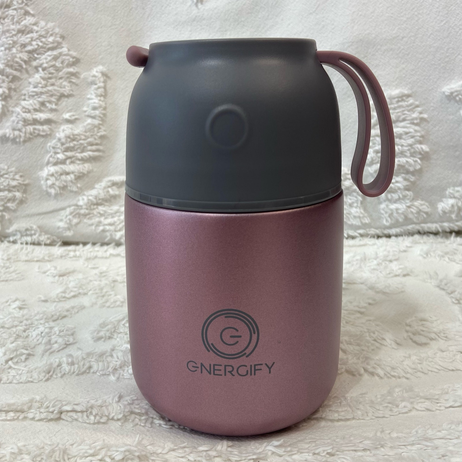 GNERGIFY Double Wall Vacuum Food Jar Thermos w/ Folding Spoon & Bag 22 oz Purple