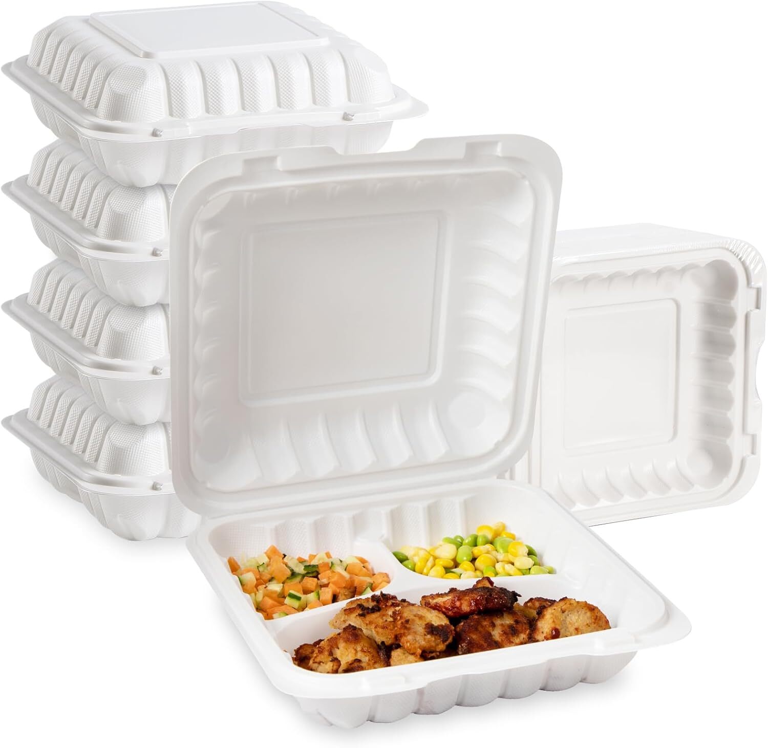 To Go Containers, 55 Pack 34OZ 3 Compartment Clamshell Food Containers 8 Inch…